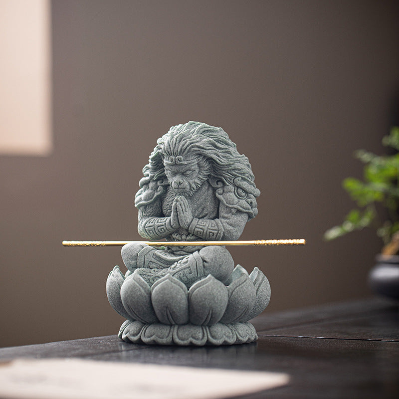 zensoullab Zen Style Chinese Qingsha Cultural Creative Great Sage Wukong Desktop Ornament Creative Home Living Room Fish Tank Landscaping Decoration Display