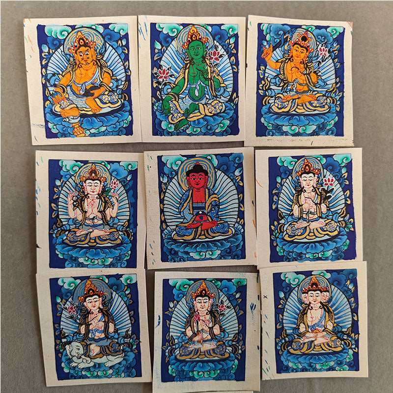 zensoullab Nepal Hand-painted Zodiac Buddha Guardian Small Thangka Portable Blue Thangka God of Wealth Green Tara Portable Necklace Pendant