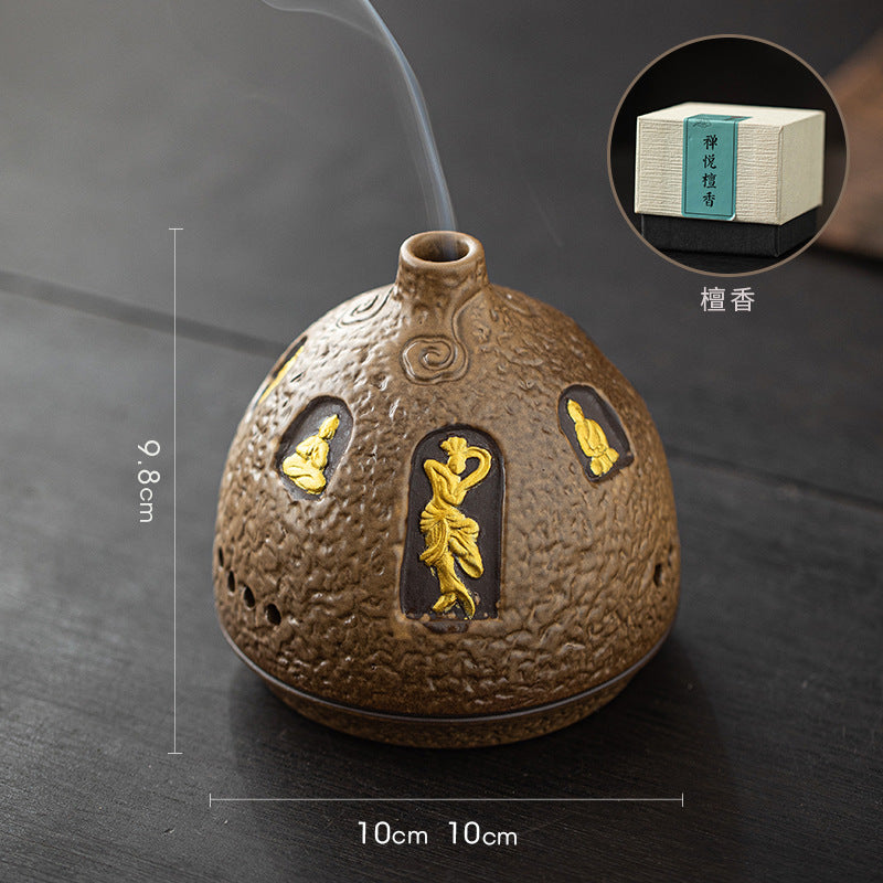 zensoullab Dunhuang Ceramic Incense Burner Home Indoor Incense Holder Incense Stand Aromatherapy Burner Zen Tea Room Desktop Incense Burner Ornament