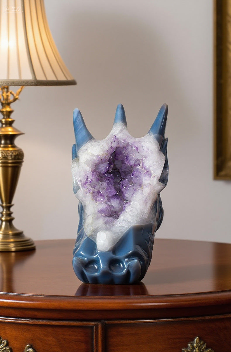 zensoullab Natural Crystal Faucet Ornament Agate Geode Hand-Carved Piece Raw Stone Polished Crystal Craft Desktop Decoration