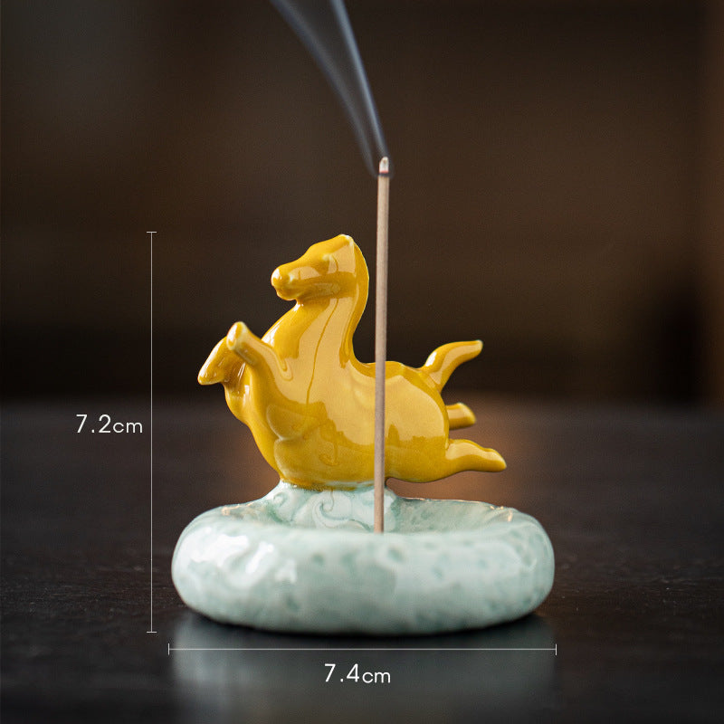 zensoullab Ceramic Small Tang Horse Incense Burner Creative Incense Holder Home Indoor Aromatherapy Burner Sandalwood Agarwood Incense Holder Incense Device