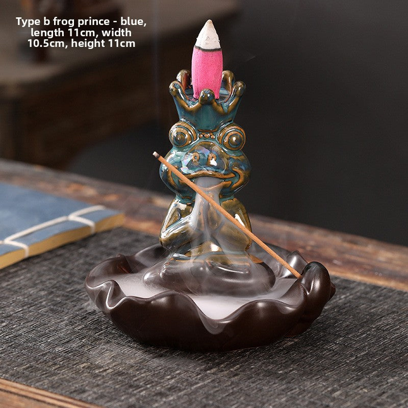 zensoullab Frog Prince Backflow Incense Burner Ceramic Creative Ornament Home Decoration Incense Holder Incense Stand Incense Device