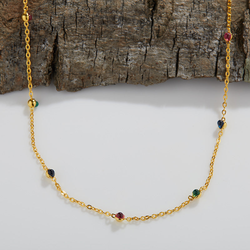 zensoullab Three-Color Natural Steel Jade Dopamine Necklace S925 Sterling Silver Starry Sky Clavicle Chain