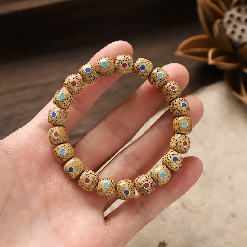zensoullab Original Design Star Moon Bodhi Single Circle Bracelet Chicken Fat Yellow Multi-Treasure Retro New Chinese Style Unisex Cultural Play Beads Bracelet