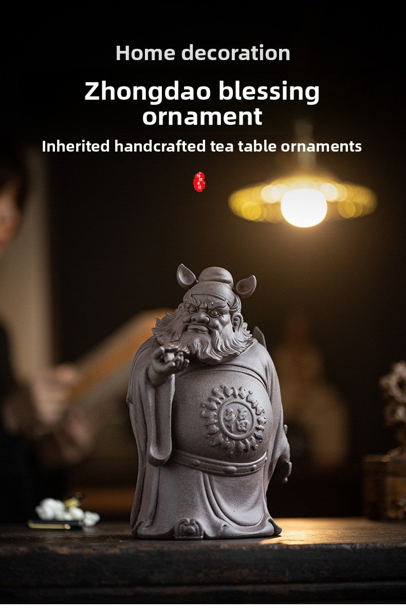 zensoullab Zen Style Chinese Purple Clay Zhongkui Blessing Figurine Creative Home Living Room Study Entrance Craft Decoration Ornament