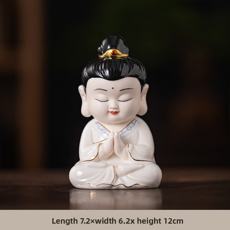 zensoullab Zen Style Chinese Ceramic Three Saints Buddha Guanyin Ksitigarbha Desktop Small Ornaments Creative Home Living Room Household Decorations
