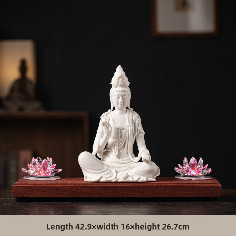 zensoullab Zen Style Chinese White Porcelain Holding Bottle Guanyin Buddha Statue Desktop Ornament Home Indoor Entrance Display Cabinet Decoration