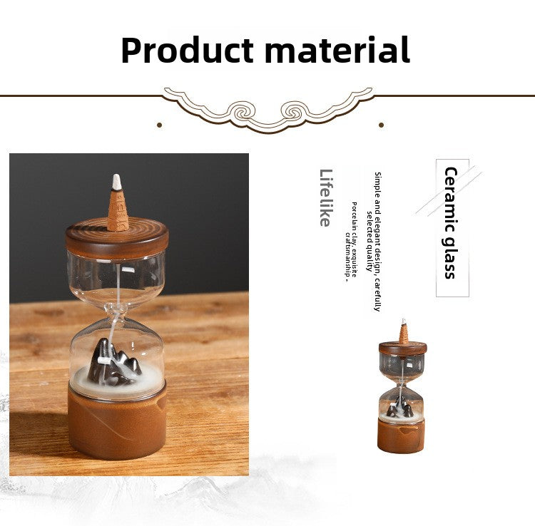 zensoullab Ceramic Backflow Incense Burner Windproof Cover Creative Mountain Water Flowing Ornamental Smoke Backflow Aromatherapy Burner Craft Decoration