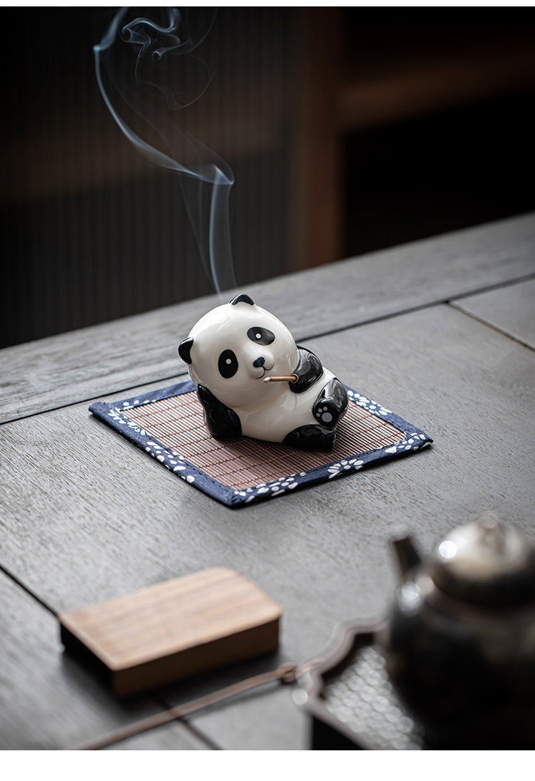 zensoullab Creative Cute Panda Hand-painted Ceramic Ornament Tea Pet Home Indoor Sandalwood Incense Holder Incense Tray Incense Stand