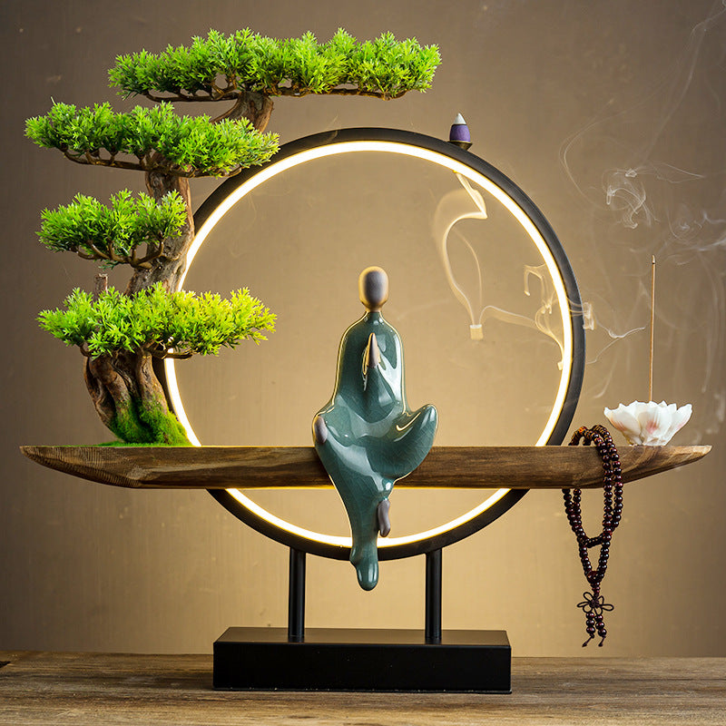 zensoullabled Lamp Circle Base Zen Backflow Incense Burner Chinese Style Home Entrance Decoration Office Tea Room Aromatherapy Burner Household