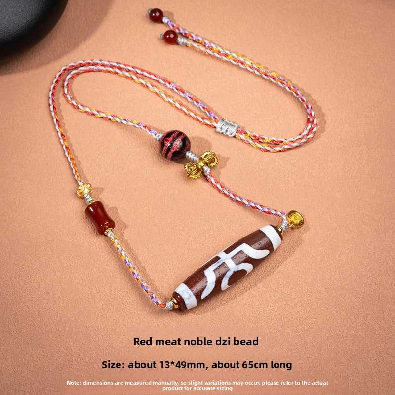 zensoullab Natural Yellow Nine-Eye Dzi Bead Necklace Taiwan Work Agate Pendant Unisex Couple Style Braided Necklace In Stock