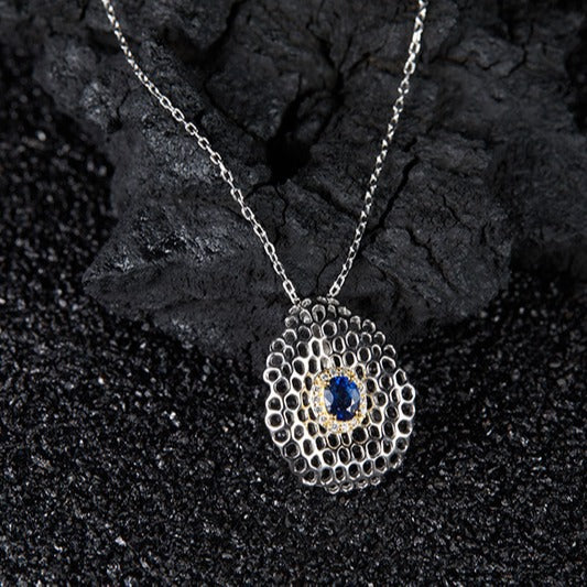 zensoullab Colorful Gem Pendant S925 Sterling Silver Natural Sapphire Necklace for Women Fashion Versatile Collarbone Chain