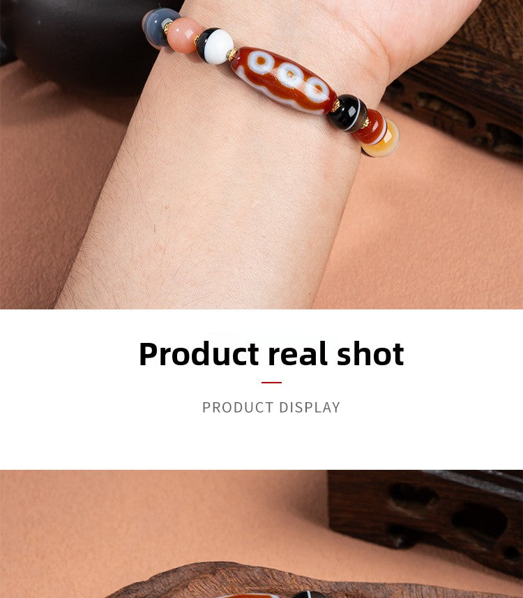 Zensoullab Natural Five-Eye Tibet Beads Duobao Agate Bracelet Fashion All-Match Men and Women Couple Single Ring Bracelet