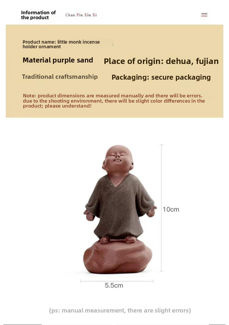 zensoullab Creative Purple Clay Little Monk Tea Pet Tea Tray Tea Set Accessories Zen Little Novice Tea Room Bonsai Decoration Ornament