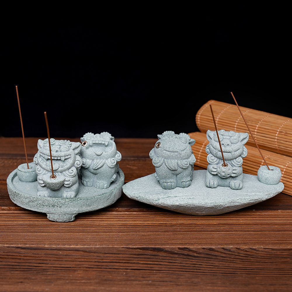 zensoullab Chinese Style Stone Lion Incense Holder Indoor Incense Stick Sandalwood Agarwood Small Incense Tray Creative Festive Tea Ceremony Desktop Ornament