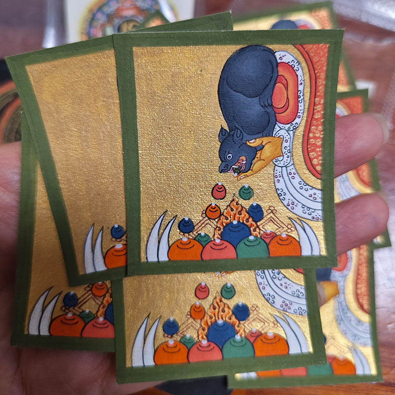 zensoullab Nepal Hand-painted Yellow God of Wealth Lucky Treasure Rat Thangka Painting Core Tibetan Style Portable Small Thangka Guardian Pendant