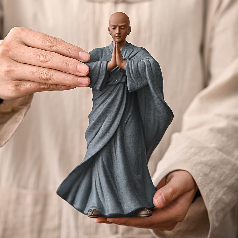 zensoullab New Chinese Style Purple Clay Little Monk Figurine Zen Ceramic Figure Living Room Tea Table Tea Pet Decoration Fish Tank Rockery Landscaping