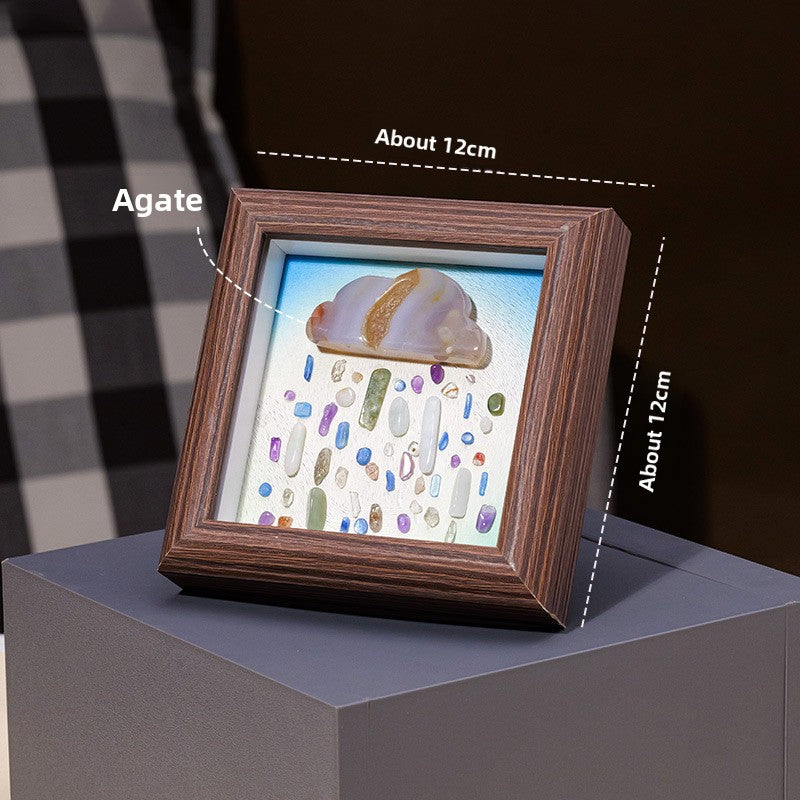 zensoullab Runyang Jewelry 4inch Natural Crystal Raw Stone Photo Frame Ornament Red Agate Fluorite Cloud Crushed Stone Painting Crystal Decoration