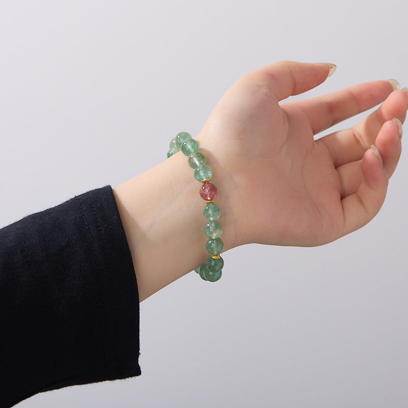 zensoullab Fresh Natural Green Strawberry Crystal Bracelet Good Luck Bead Single Circle Crystal Bracelet