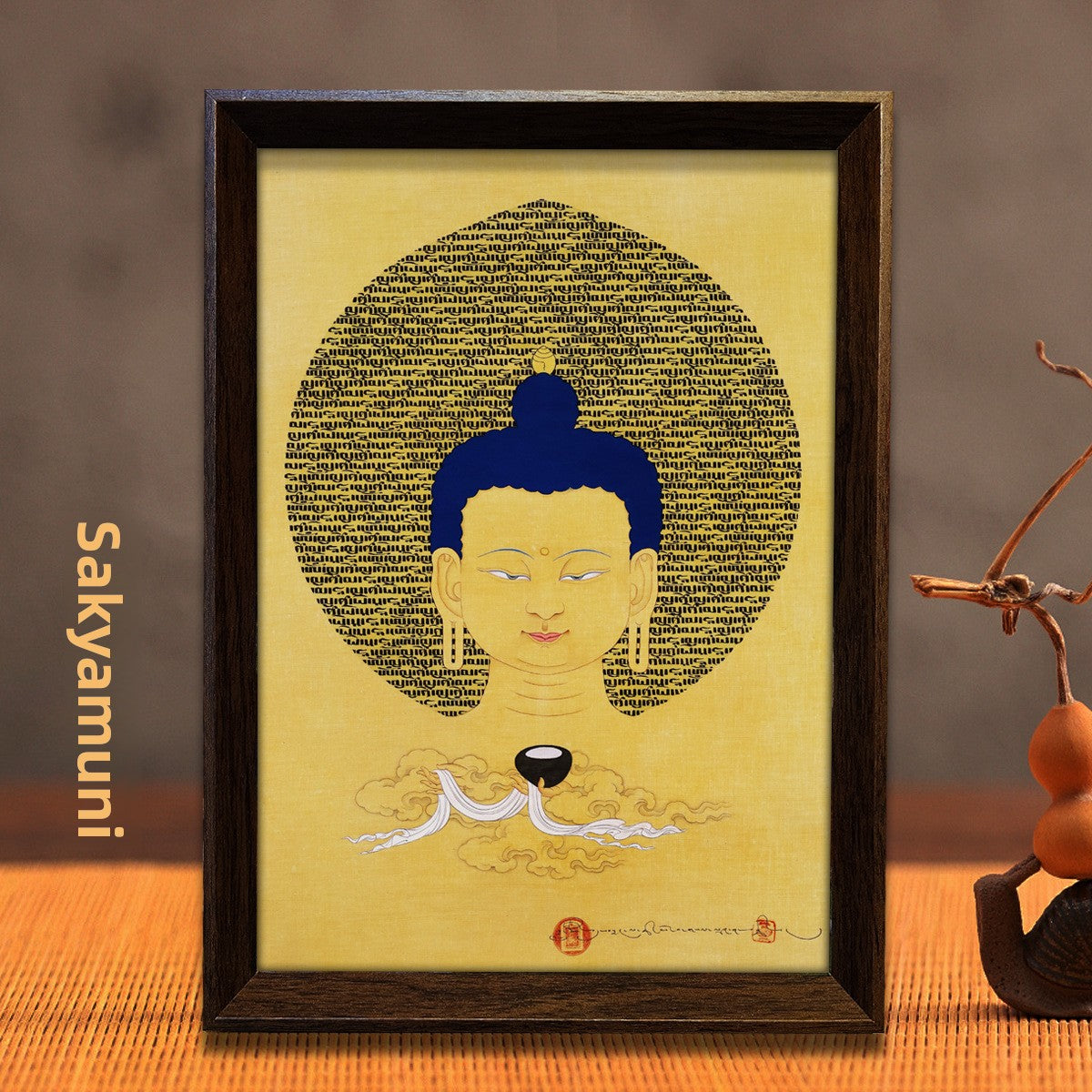 zensoullab Thangka Yellow God of Wealth Mahakala Buddha Statue Hanging Painting Desktop Display Guanyin Bodhisattva Wealth Attraction Entrance Decoration Painting
