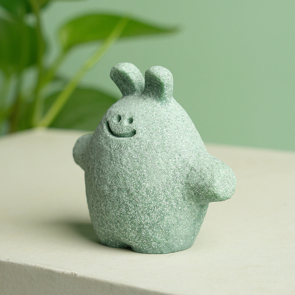 zensoullab Green Sandstone Tea Pet Ornament Micro Landscape Decoration Fish Tank Desktop Stress Relief Healing Decor Creative Cute Small Ornament