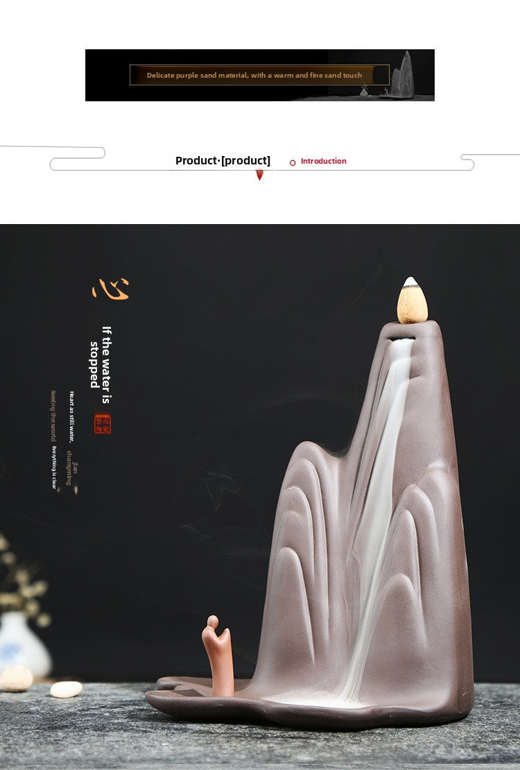zensoullab Creative Purple Clay Backflow Incense Burner Home Sandalwood Coil Incense Burner for Worship Ceramic Living Room Incense Burner Tea Ceremony Buddhist Supplies