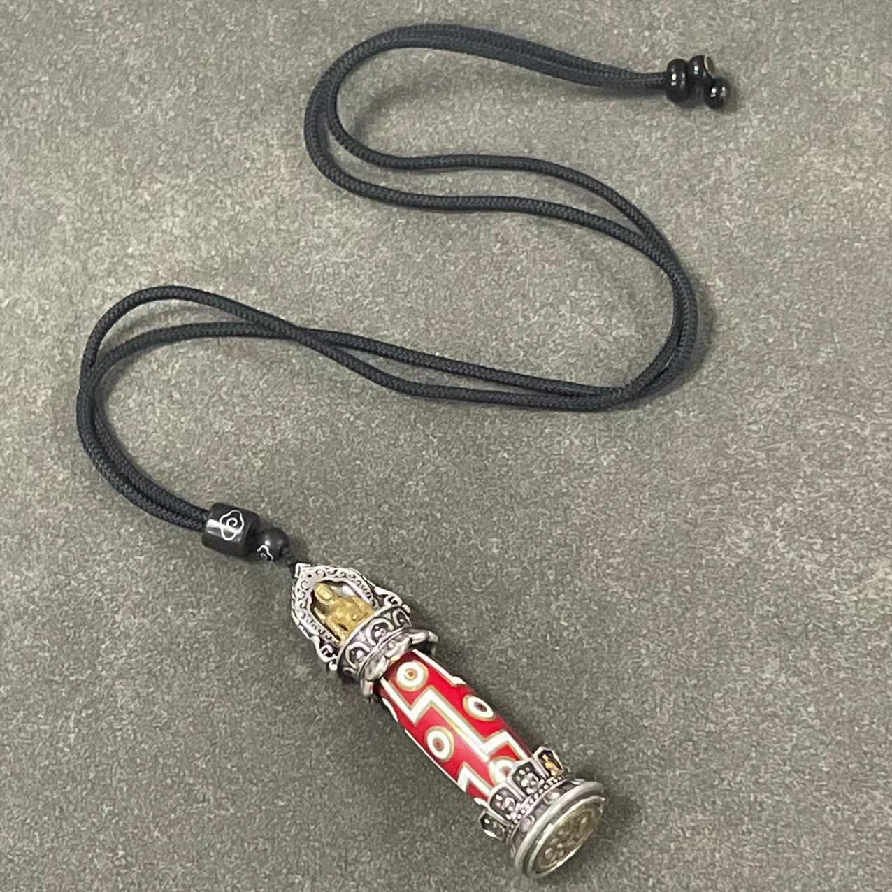 zensoullab Creative Ethnic Style New Chinese Nine-Eyed Dzi Bead Pendant Tibetan Six-Word Mantra Retro Unisex Artistic Pendant