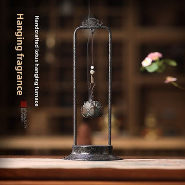 zensoullab Lotus Hanging Incense Burner Antique Chinese Style Metal Aromatherapy Burner Home Indoor Agarwood Incense Holder Tea Ceremony Coil Incense Burner