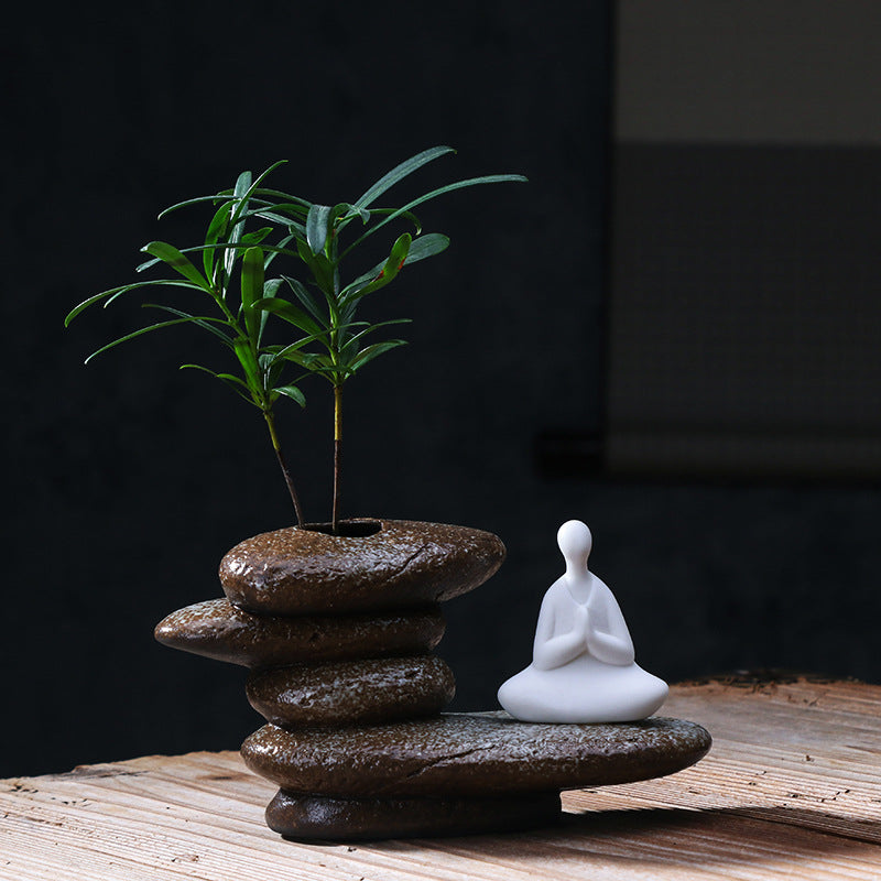 zensoullab Zen Purple Clay Little Monk Hydroponic Flower Pot Tea Mat Accessories Creative Ceramic Flower Arrangement Formless Buddha Home Decor Ornament