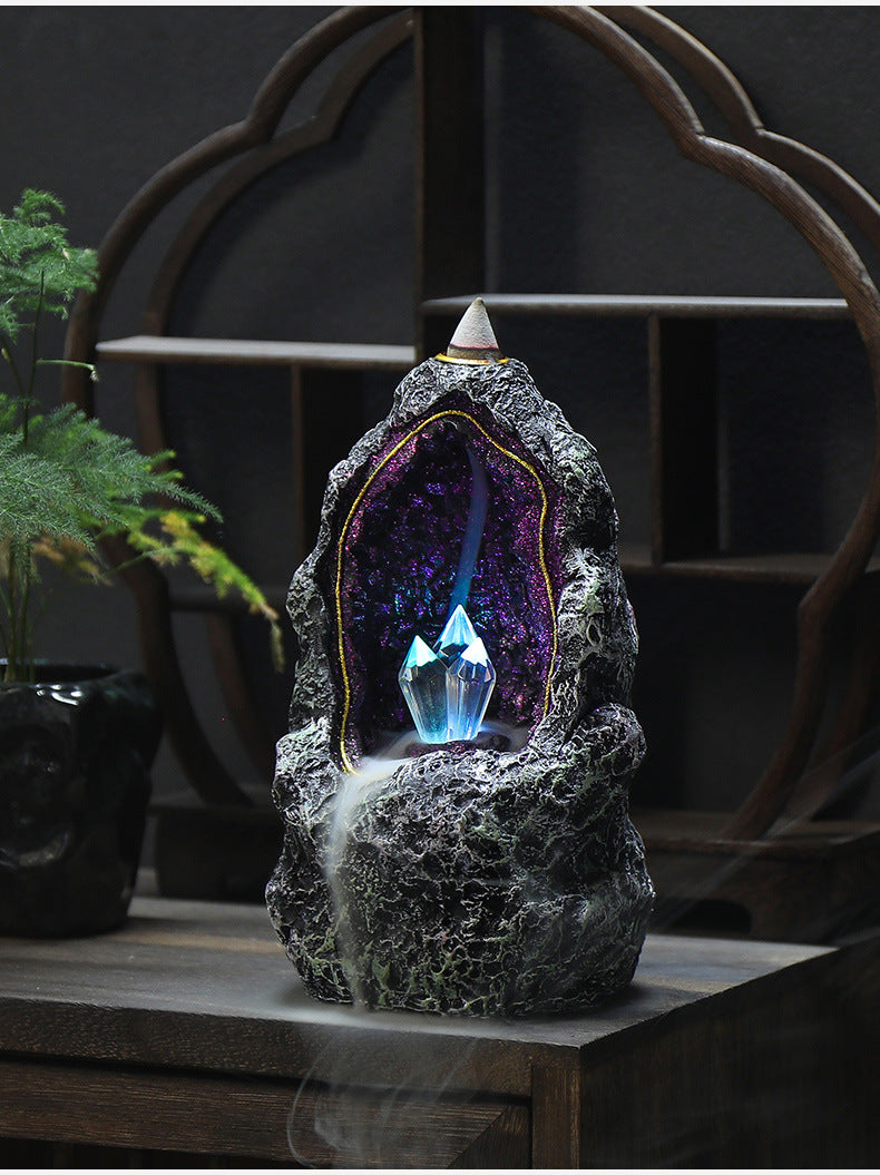 zensoullab Creative Resin Backflow Incense Burner Crystal Cave LED Night Light Aesthetic Indoor Incense Creative Ornament Backflow Incense
