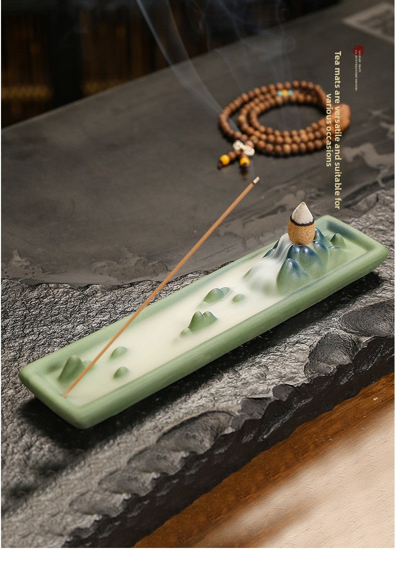 Zensoullab Qianli Jiangshan Line Incense Burner Ceramic Multi-Functional Dual-Purpose Ceramic Incense Burner Double Cow Backflow Smoke Incense Burner Ceramic Incense