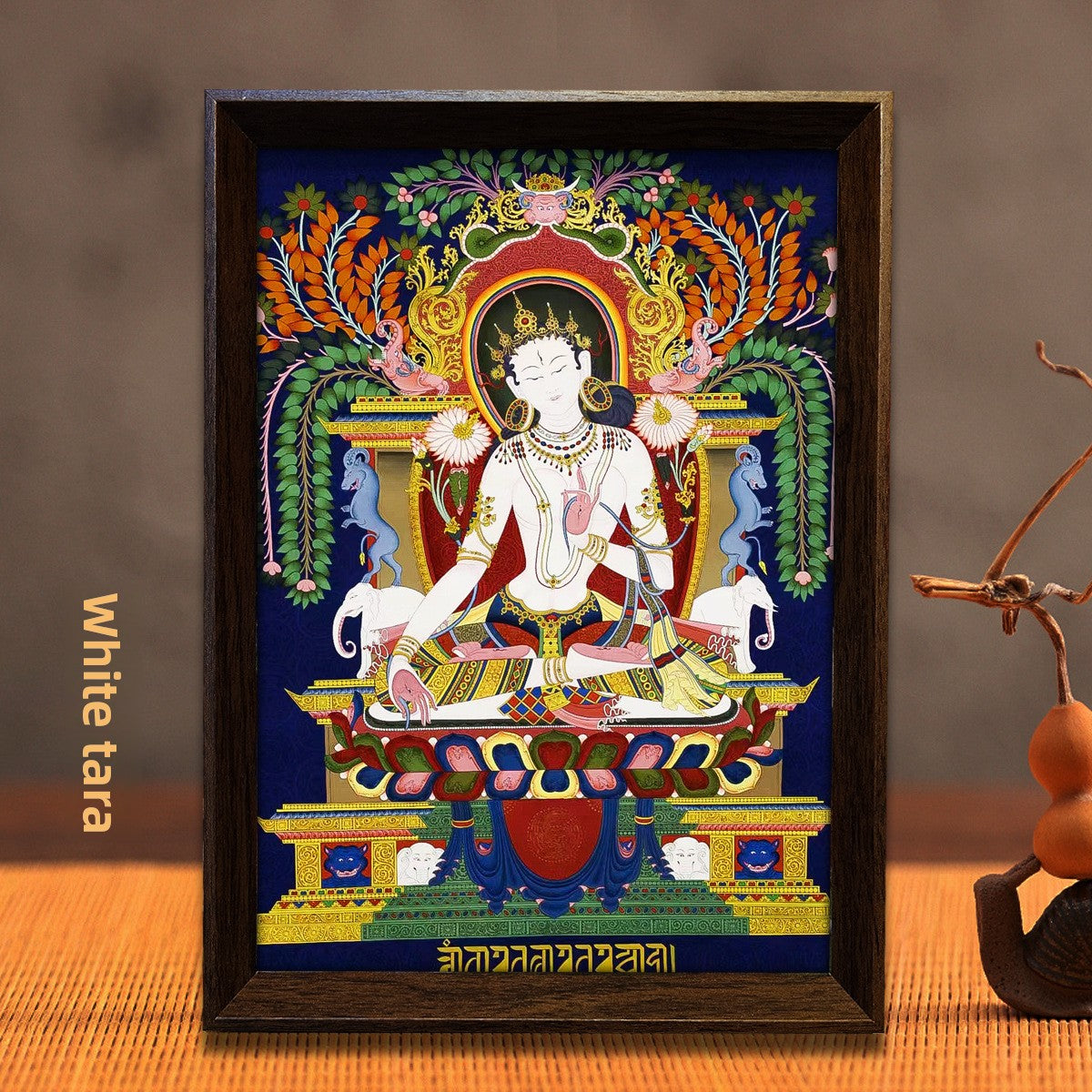 zensoullab Thangka Yellow God of Wealth Mahakala Buddha Statue Hanging Painting Desktop Display Guanyin Bodhisattva Wealth Attraction Entrance Decoration Painting