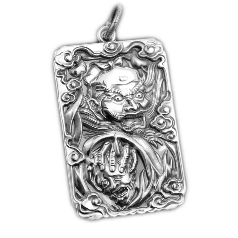 zensoullab Thai Silver Pendant Men's Six-Word Mantra Men's Dominant Pendant Necklace Zhongkui Buddha Statue Pendant Amulet Jewelry