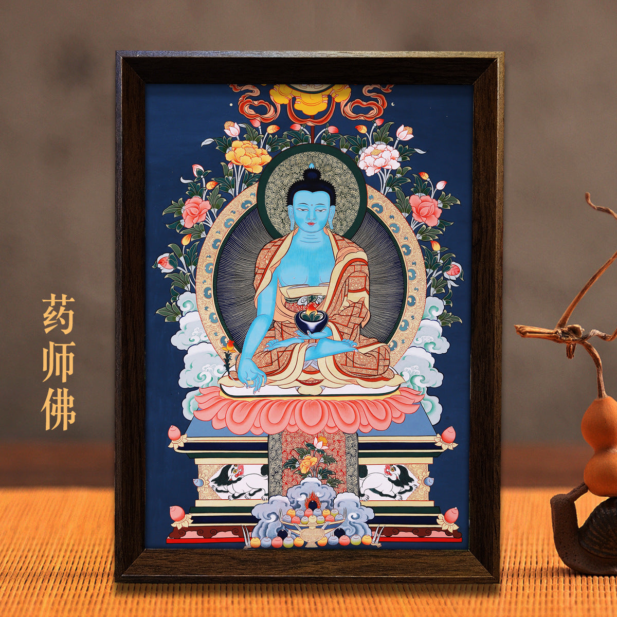 zensoullab Thangka Yellow God of Wealth Mahakala Buddha Statue Hanging Painting Desktop Display Guanyin Bodhisattva Wealth Attraction Entrance Decoration Painting