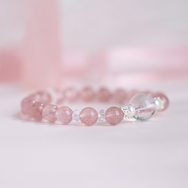 zensoullab8MM Strawberry Crystal Bracelet Peach Blossom Fashion Women's Bracelet Pearl Small Waist Crystal Bracelet