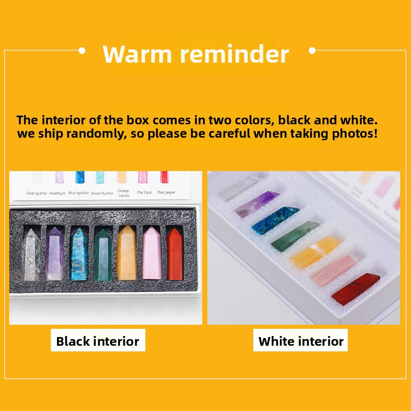 zensoullab Natural Crystal Agate Jade Hexagonal Single Pointed Column Set Box Seven Colors Demagnetization Yoga Ore Gemstone Set