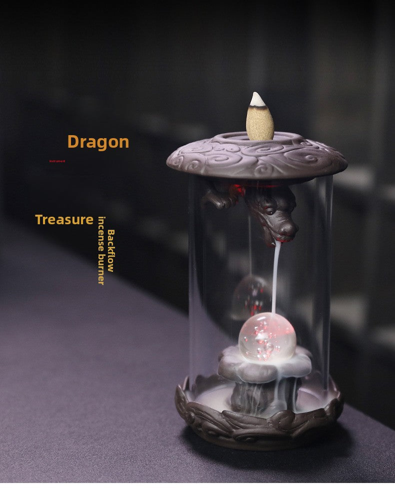 zensoullab New Purple Clay Dragon Backflow Incense Burner Creative LED Light Windproof Cover Dragon Backflow Incense Burner Home Decor Original