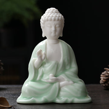 zensoullab Premium White Porcelain Handmade Buddha Statue Tathagata Buddha Ornament Ceramic Guanyin Bodhisattva Living Room Buddha Hall Car Mount Decoration