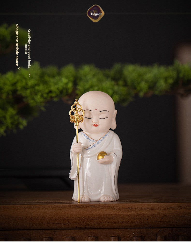 zensoullab Chinese Ceramic Three Saints Shakyamuni Guanyin Ksitigarbha Desktop Ornaments Creative Living Room Small Ornaments Home Decorations