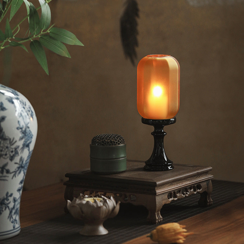 Zensoullab Antique Style Domestic Aromatherapy Candle Candlestick Chinese Zen Antique Lampshade Ceramic Decoration Tea Room Ambience Light
