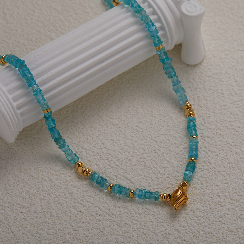 Zensoullab Original Design S925 Sterling Silver Natural Apatite Colored Gems Necklace Women's Trendy Handmade Beaded Silver Temperament Clavicle Chain