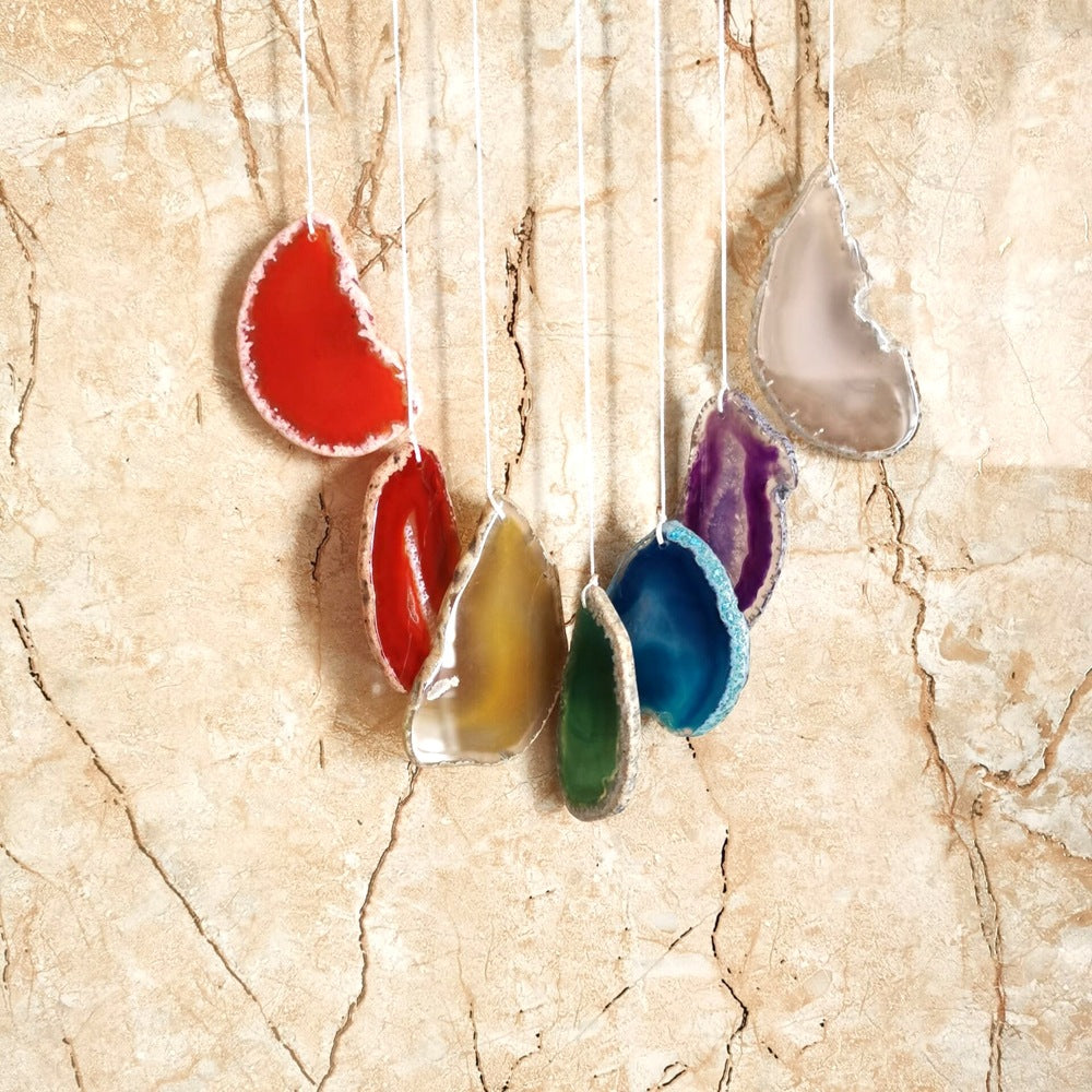 zensoullab Handmade Wrapped Natural Crushed Stone Tree of Life Agate Slice Hanging Ornament Garden Decoration Curtain Pendant