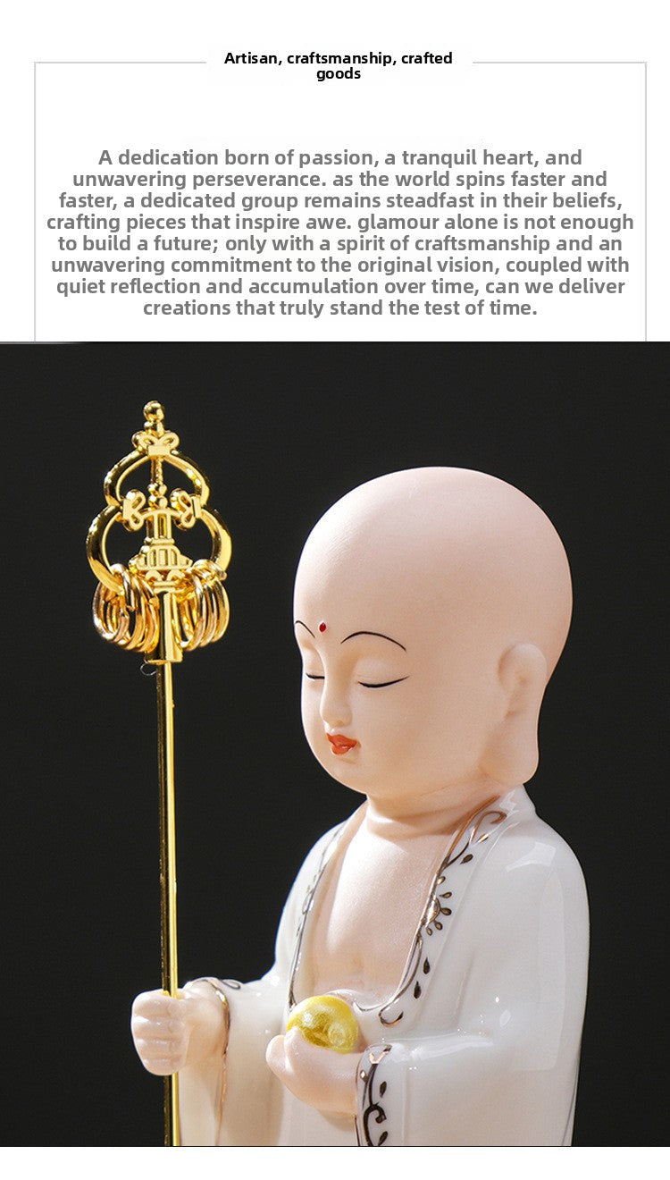 zensoullab Creative Chinese Ceramic Buddha Statue for Peace and Protection Ksitigarbha Bodhisattva Worship Living Room Altar Entrance Car Home Decoration