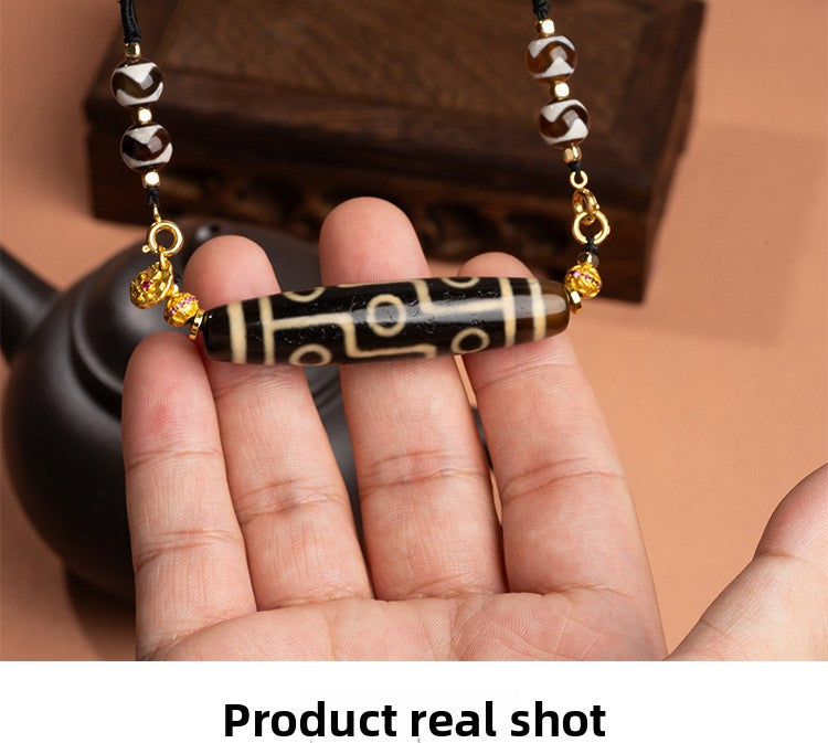 zensoullab Natural Yellow Nine-Eye Dzi Bead Necklace Taiwan Work Agate Pendant Unisex Couple Style Braided Necklace In Stock