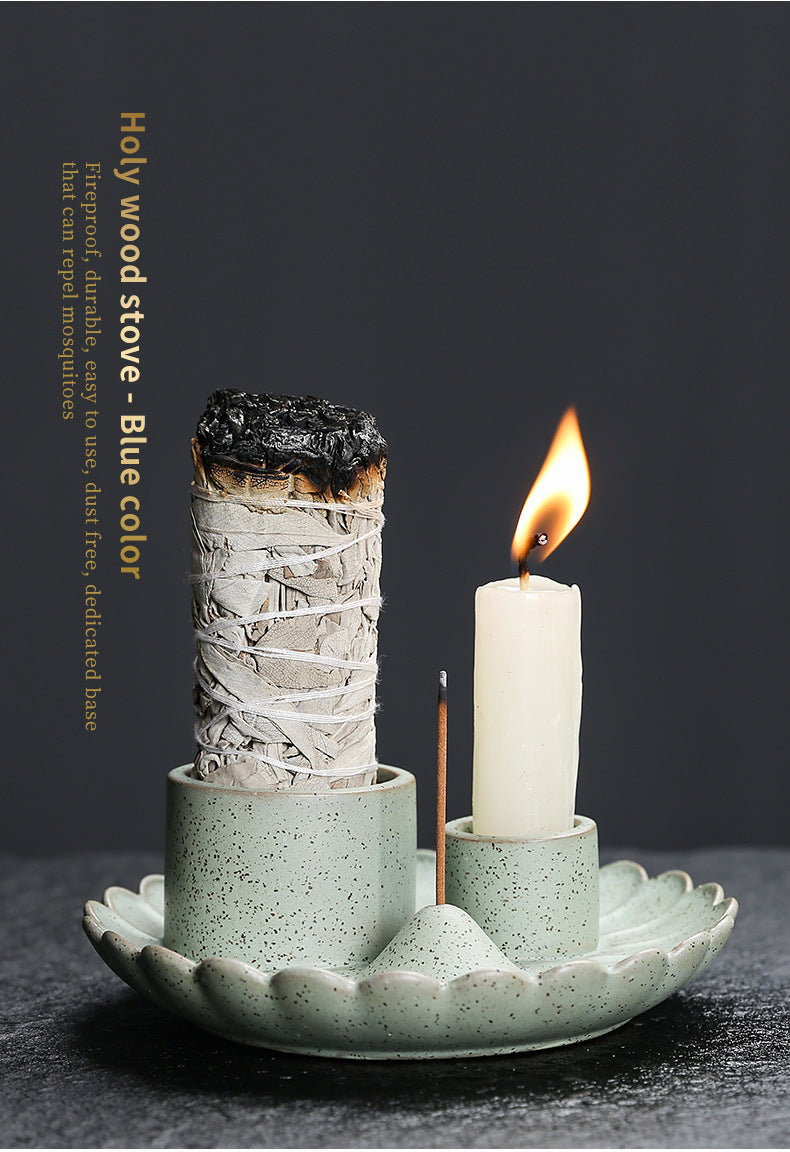 Peruvian Sacred Wood Tray Sage Tray Sacred Wood Stand Candle Holder Candle Tray Incense Burner Ceramic