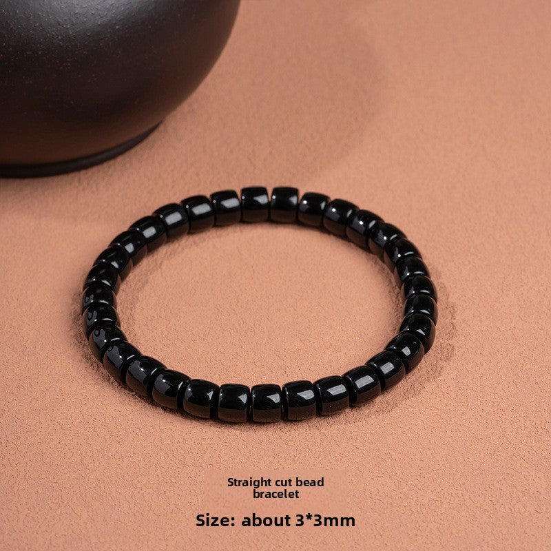 zensoullab Natural Straight-Cut Black Agate Dzi Bead Bracelet Fashion Versatile Unisex Couple Style Single Circle Medicine Tablet Bracelet In Stock
