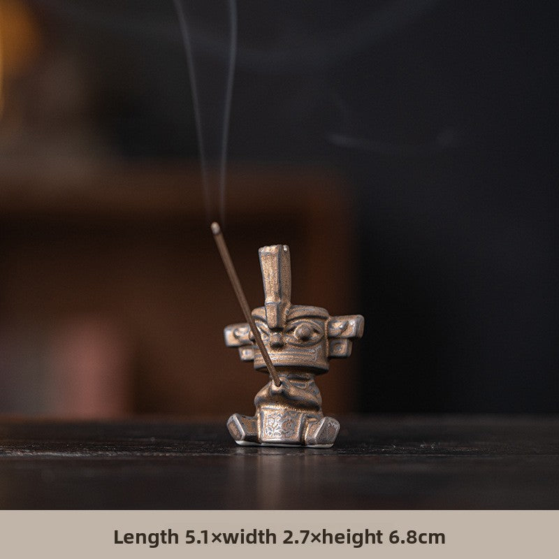 zensoullab Sanxingdui Bronze Large Standing Figure Mask Incense Burner Incense Holder Ceramic Ornament Study Desk Cultural Creative Figurine Gift