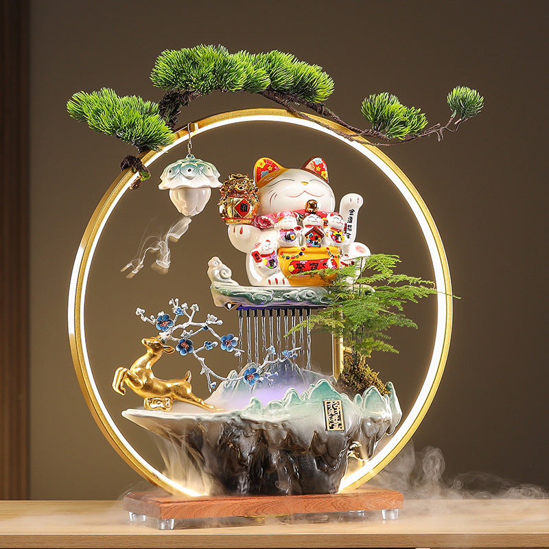 zensoullab Lucky Cat Flowing Water Wealth-Attracting Ornament Circulating Water Living Room Desktop Decoration