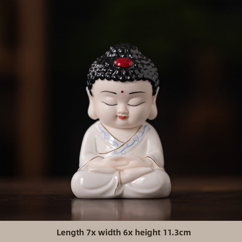 zensoullab Zen Style Chinese Ceramic Three Saints Buddha Guanyin Ksitigarbha Desktop Small Ornaments Creative Home Living Room Household Decorations
