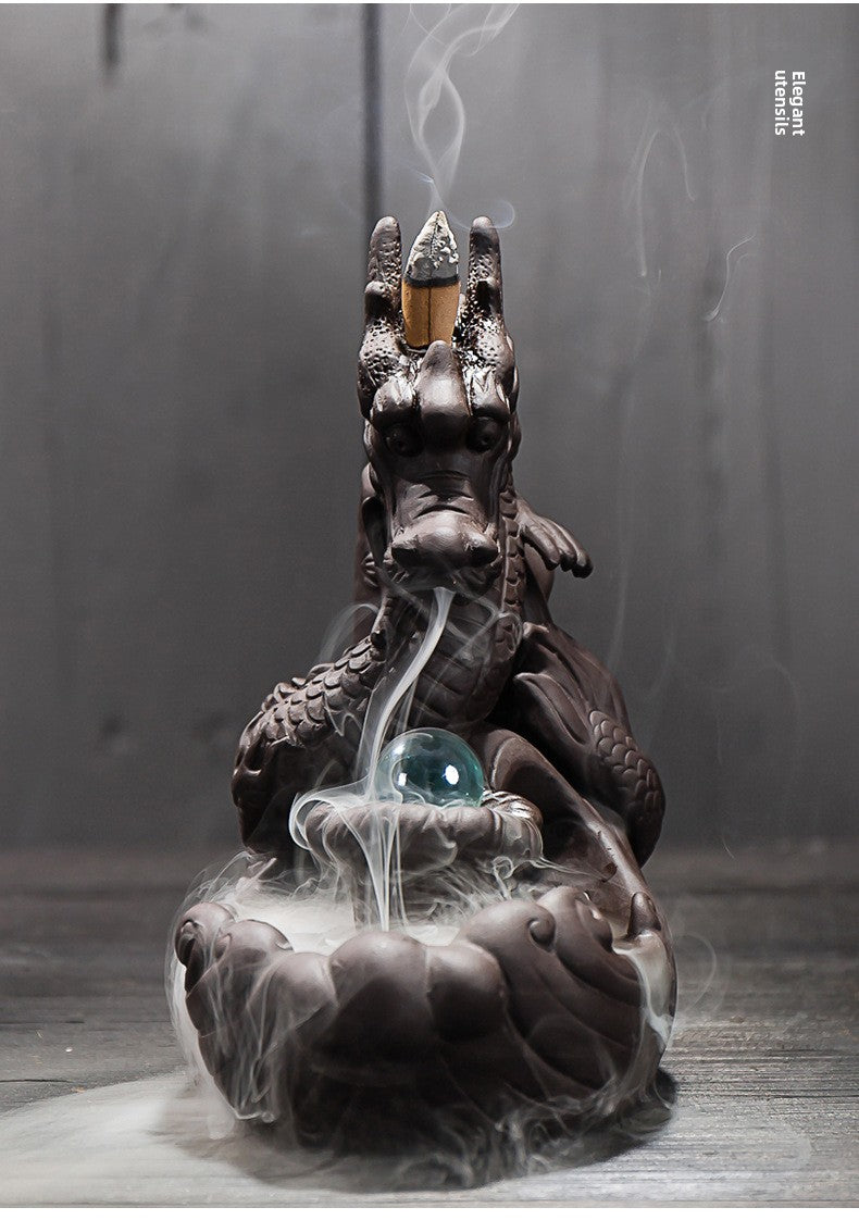 zensoullab Large Purple Clay Dragon Backflow Incense Burner Tea Ceremony Ornament Creative Incense Burner Dragon Home Decor Incense Original